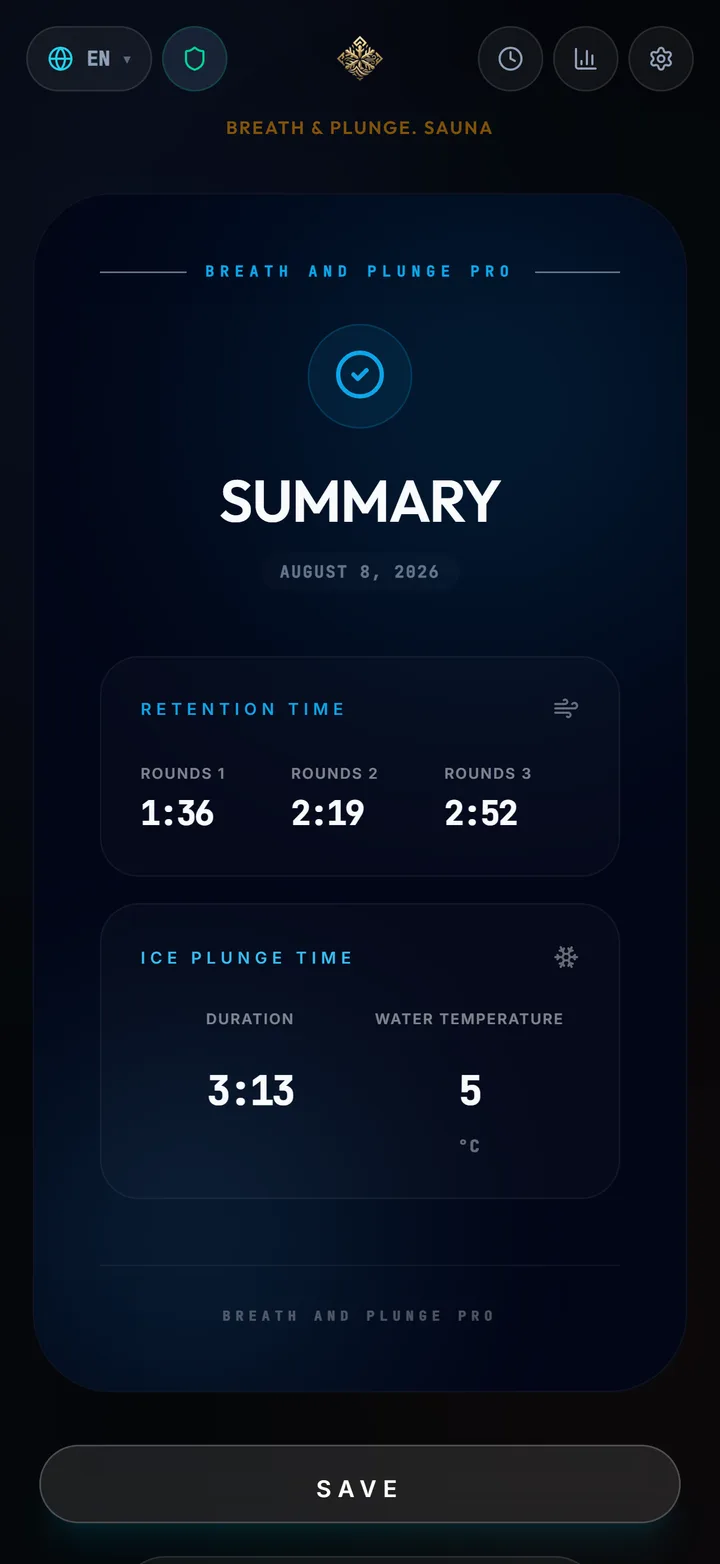 Session summary card for a combined breathwork and cold plunge session